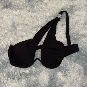 Black Ribbed One-Shoulder Bikini Top